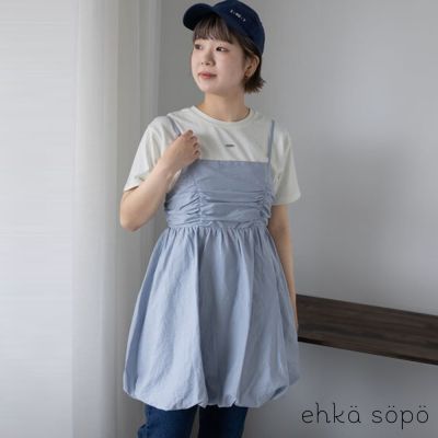 【ehka sopo】可愛氣球造型綁帶露背平口吊帶洋裝