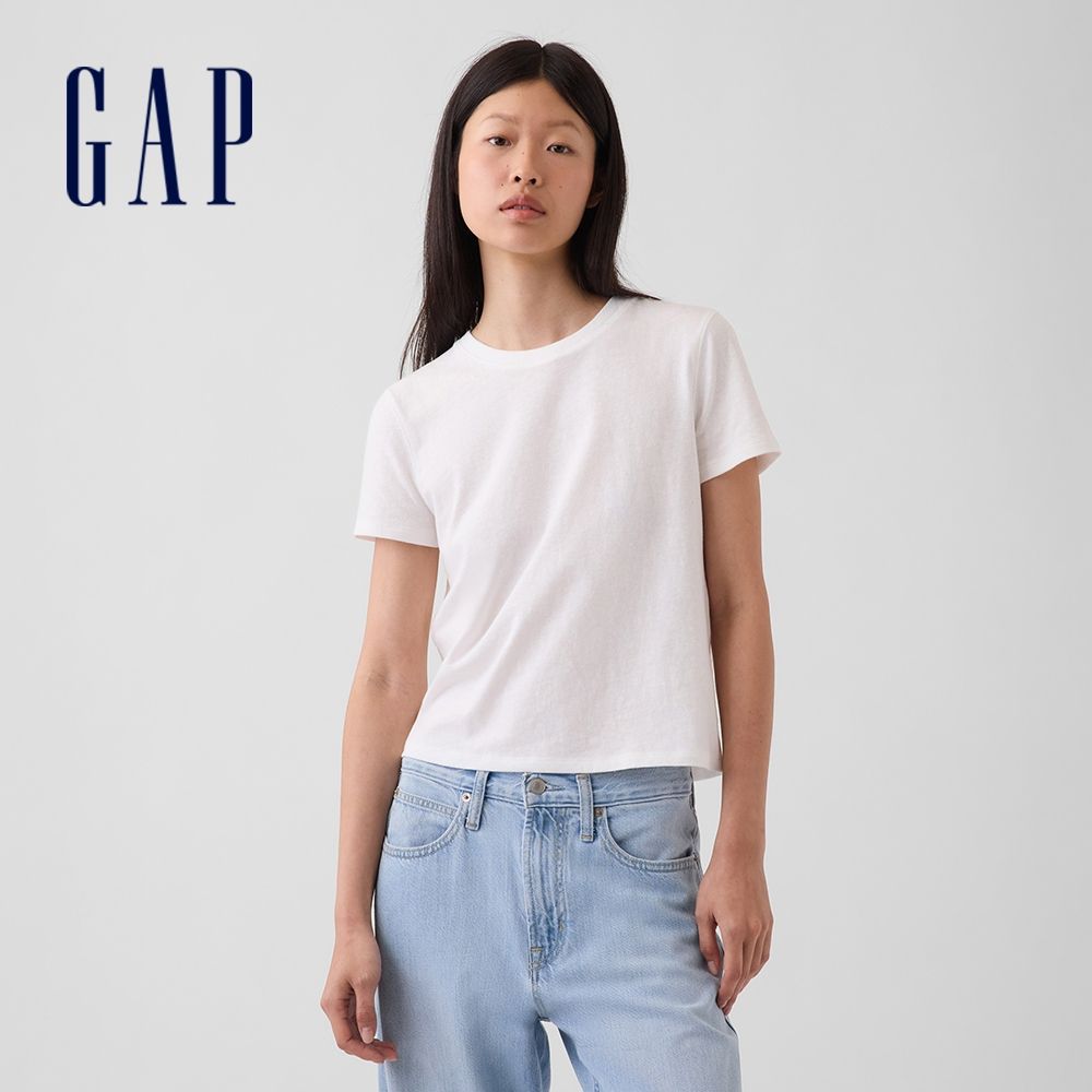 【GAP】100%純棉經典T恤-清新白(915763) (清新白)
