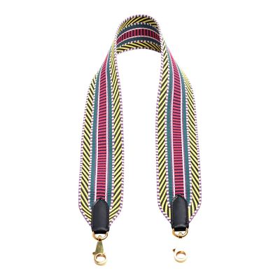 HERMES 經典Sangle Cavale 50mm系列編織帆布寬版金釦肩背帶(70CM-黃粉綠)