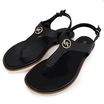 MICHAEL KORS Judy 金字MK圓標LOGO平底人字夾腳涼鞋(黑色)