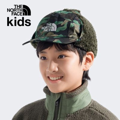 【The North Face 官方旗艦】北面兒童綠色WINDWALL防風抓絨護耳運動帽｜888FFIM