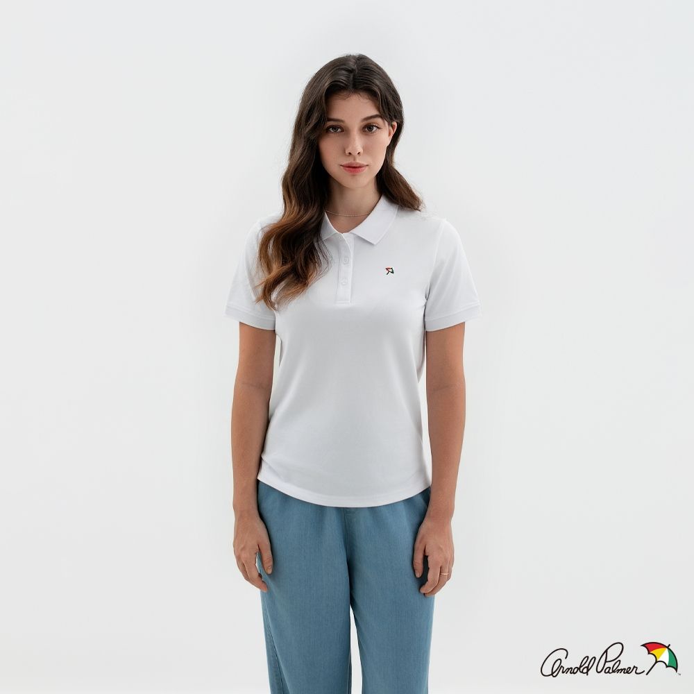 Arnold Palmer 女裝-小傘刺繡短袖POLO衫-白色