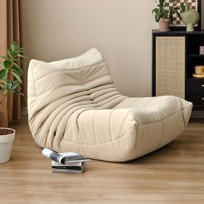 源氏木語毛毛蟲絨布懶人沙發椅S0543米白-(H014406579)