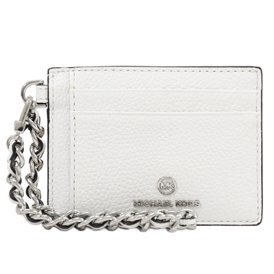 MICHAEL KORS Jet Set Charm 金屬LOGO皮革附鍊卡片零錢包(白)