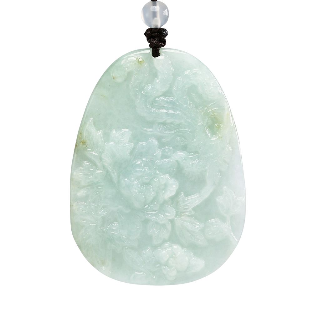 漢石齋】天然翡翠A貨鳳凰牡丹玉佩吊墜飄花種帶黃翡(40*54*6mm) | 漢石