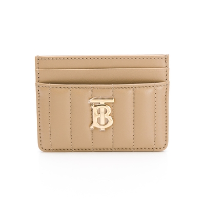 BURBERRY Lola TB金字 LOGO格紋絎縫羔羊卡片夾(米色)