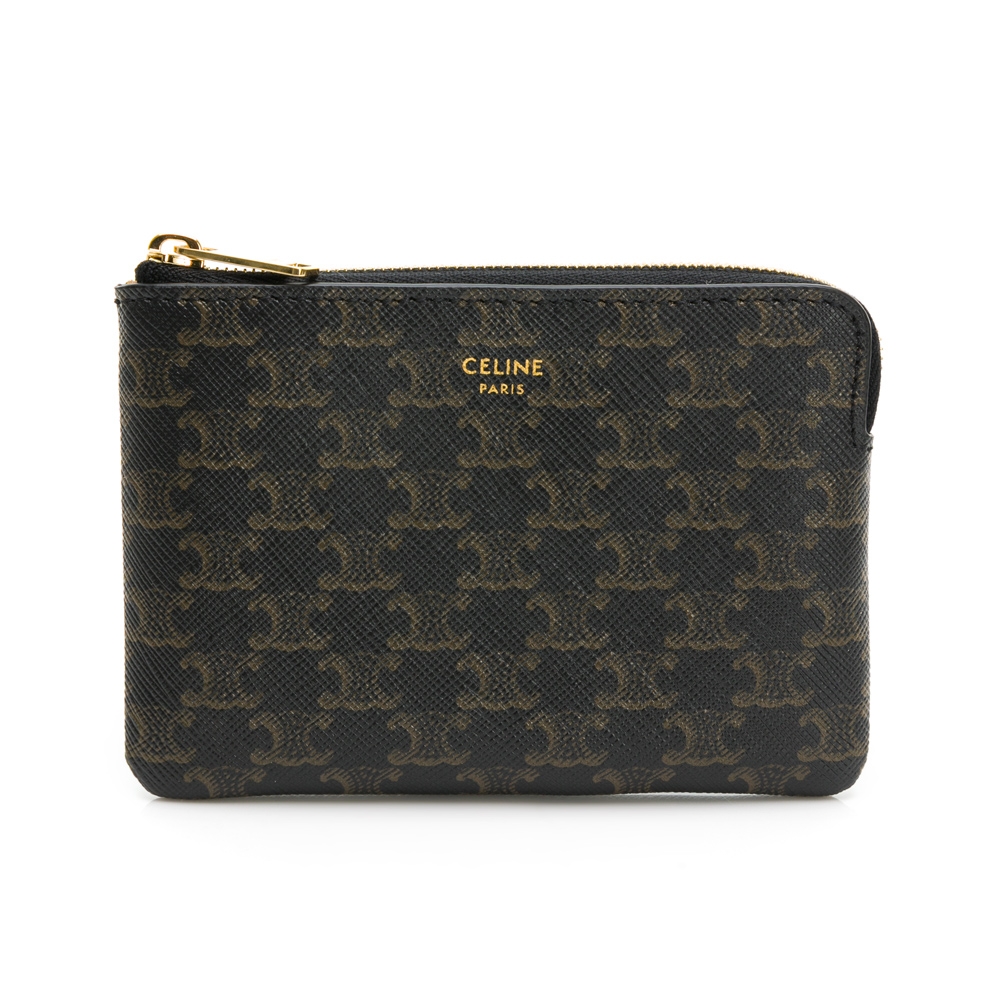 【CELINE 思琳】 經典TRIOMPHE帆布帶鉤信用卡零錢包