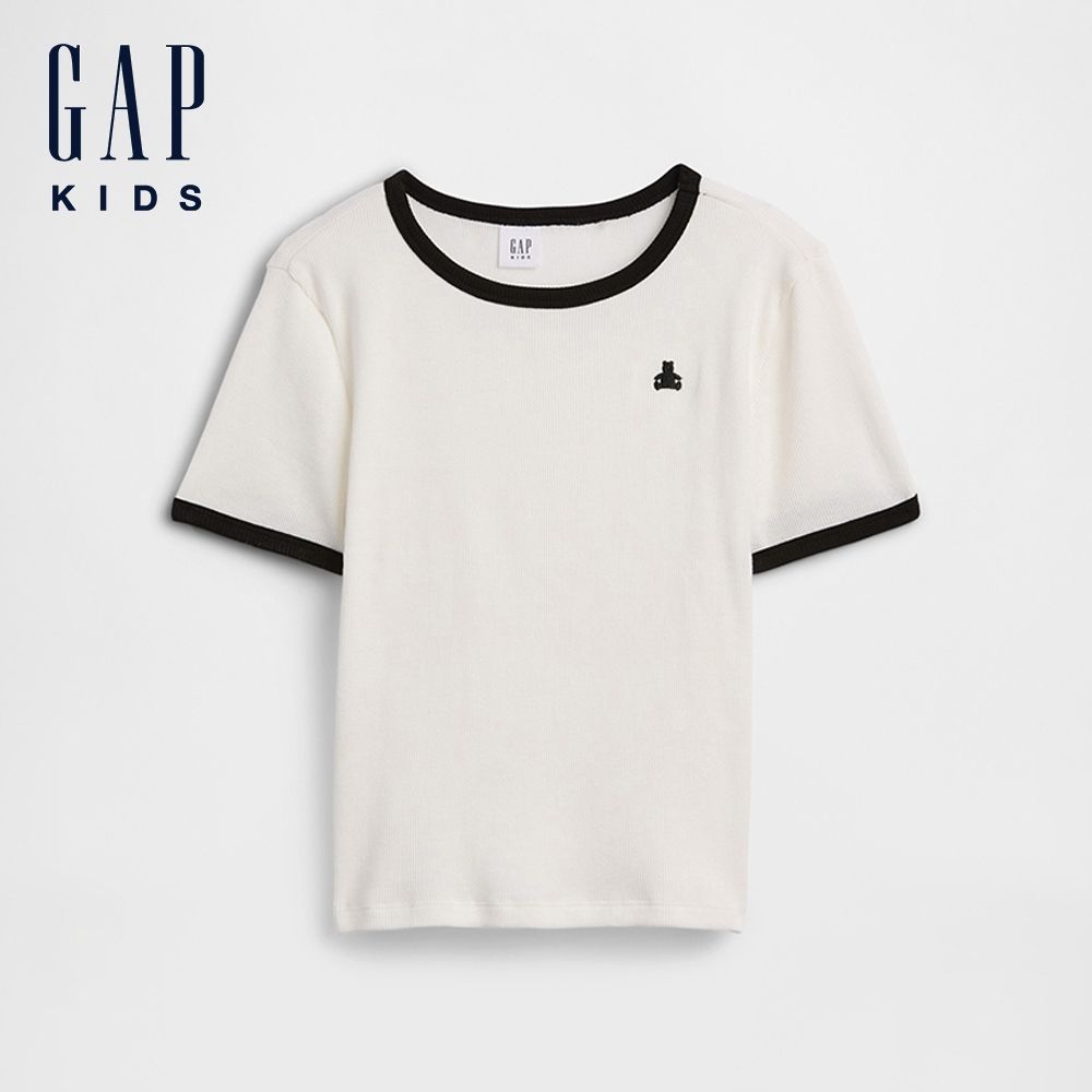 【GAP】兒童布萊納小熊羅紋滾邊T恤-新款米白(870980) (新款米白)