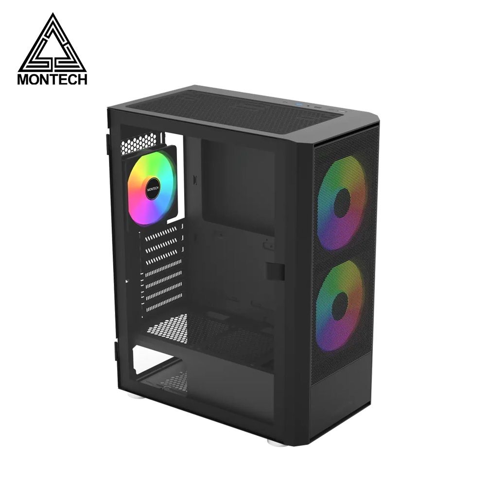 MONTECH 君主 X2 Plus 黑 玻璃透側機殼 (ATX/Type-C/內建風扇前2後1/ARGB風扇/網孔面板)