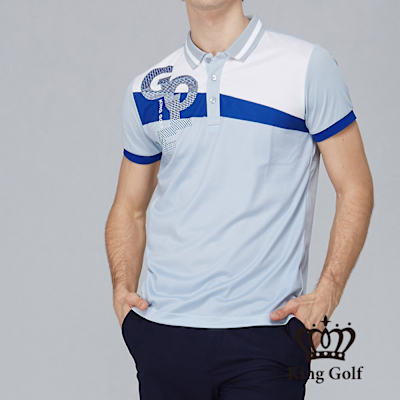 【KING GOLF】網路獨賣款-男款撞色拼接設計字體POLO衫/高爾夫球衫-灰