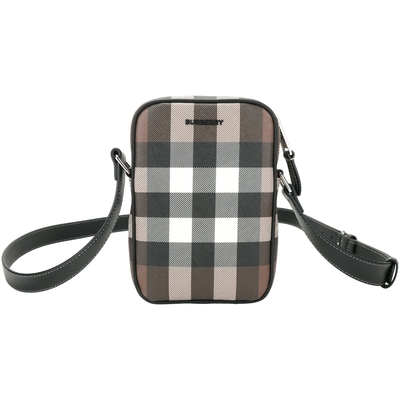 BURBERRY 巴寶莉 PADDY 格紋塗層帆布拼牛皮迷你斜背包(深樺木棕)