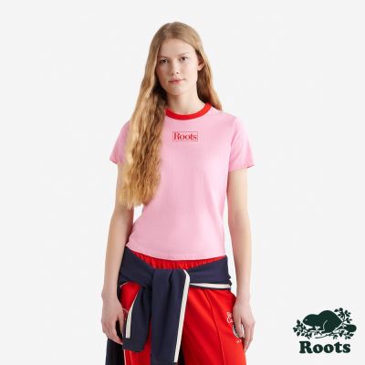 Roots 女裝- ROOTS ATHLETICS 短袖上衣-蜜桃粉