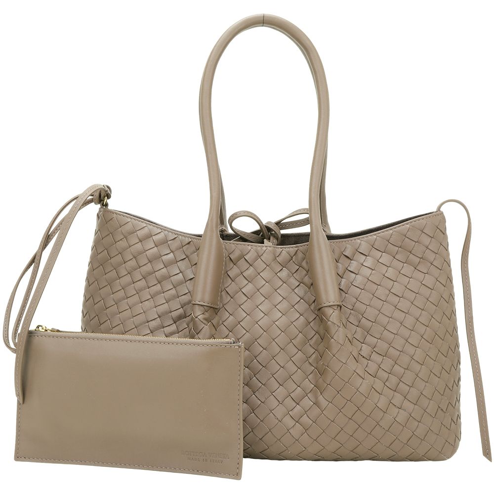 BOTTEGA VENETA 寶緹嘉 BV Pinacoteca 中款 雙面用 小牛皮x麂皮編織 手提肩背托特包(松果棕/附萬用袋)