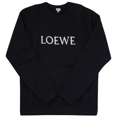 LOEWE 品牌字母刺繡LOGO圓領棉質衛衣/大學T(黑)