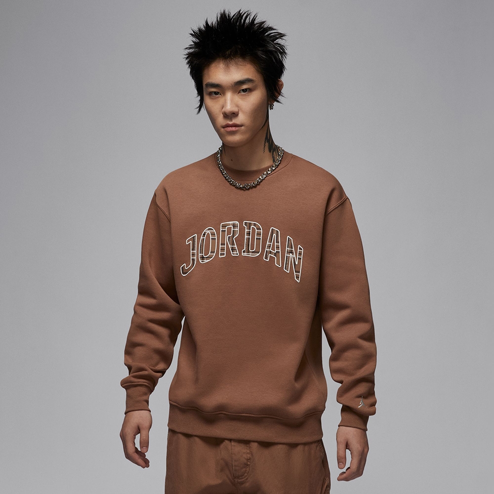 NIKE 長袖上衣男款大學T 運動AJ 喬丹AS M J ESS HLDY FLC CREW 咖啡