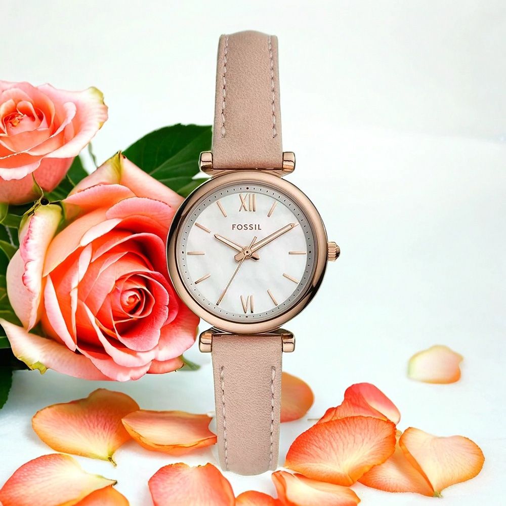 FOSSIL Carlie Mini 簡約大三針珍珠貝女錶 七夕浪漫購 送禮首選-28mm ES4699