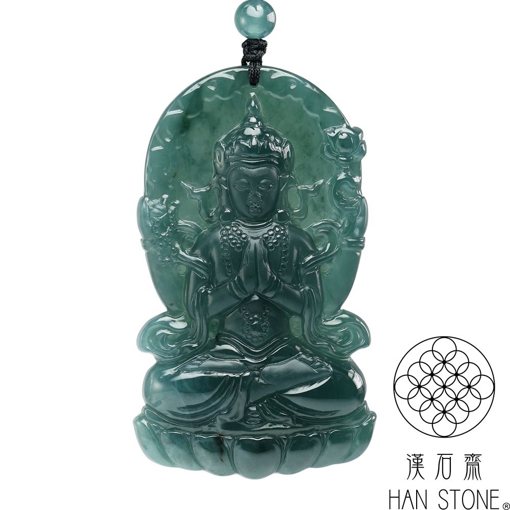 漢石齋】天然翡翠A貨觀音玉佩吊墜冰種藍水飄花(40*69*8mm) | 漢石齋