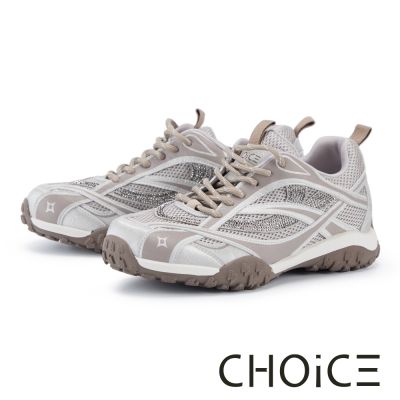 CHOiCE 異材質拼接透氣厚底休閒鞋 可可