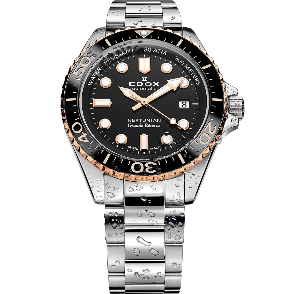 EDOX Neptunian 海神68H超動能300米潛水機械錶夏日煥新提案送禮推薦-黑