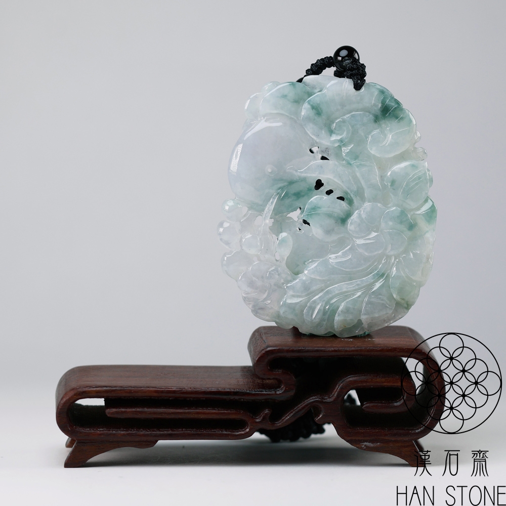 漢石齋】天然翡翠A貨鳳凰如意玉佩吊墜冰糯種飄花(46*56*6mm) | 漢石齋