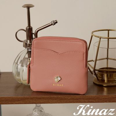 KINAZ 奶油寶石ㄇ型拉鍊薄型卡片零錢包-蜜桃可露-奶油寶石系列