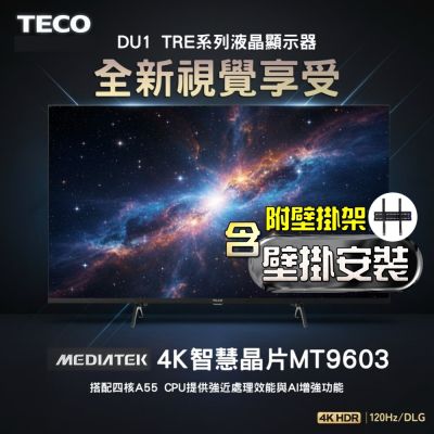 TECO東元 50吋4K GoogleTV液晶顯示器 TL50DU1TRE+壁掛安裝