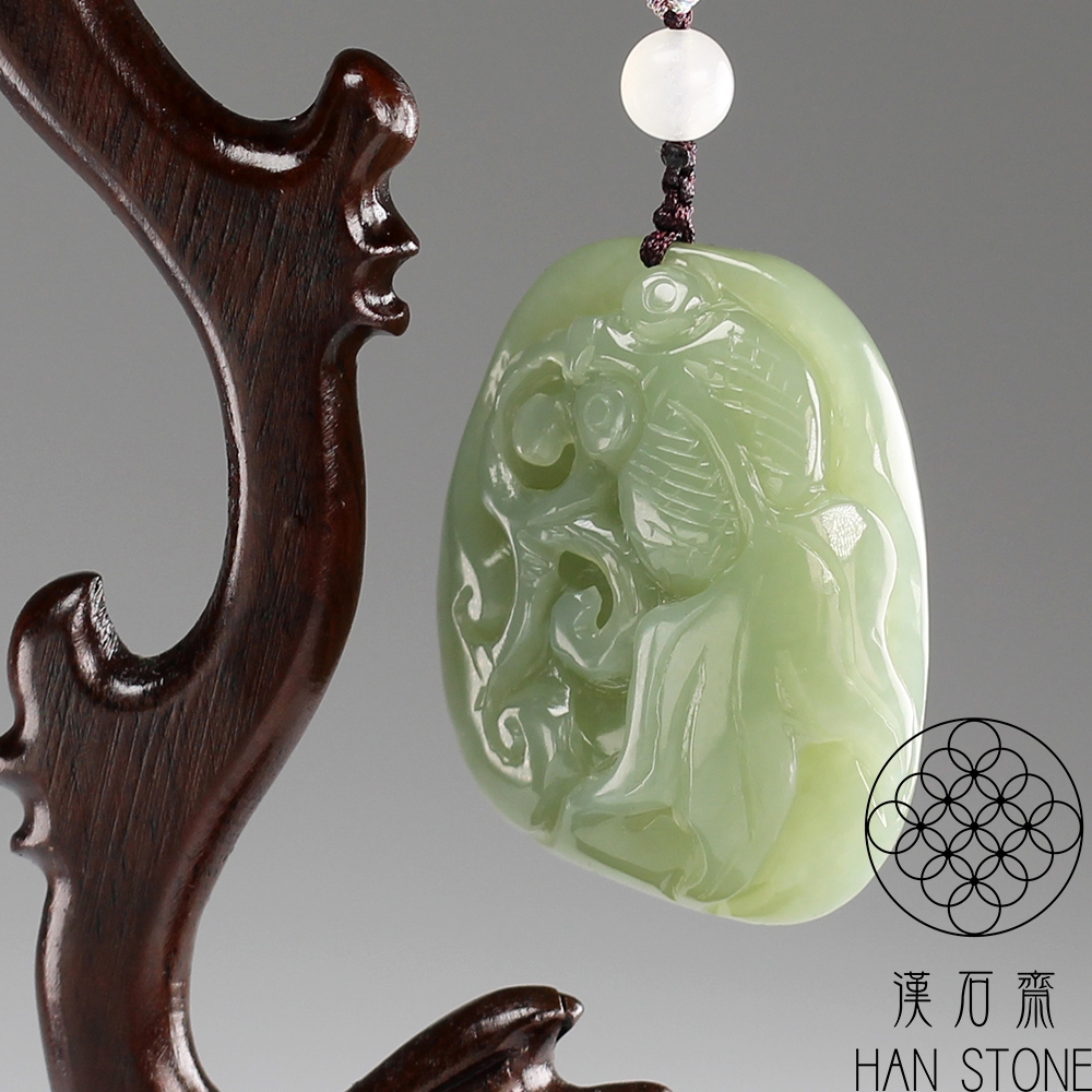 漢石齋】天然A貨和田青玉年年有魚玉佩吊墜(37*44*18mm) | 漢石齋