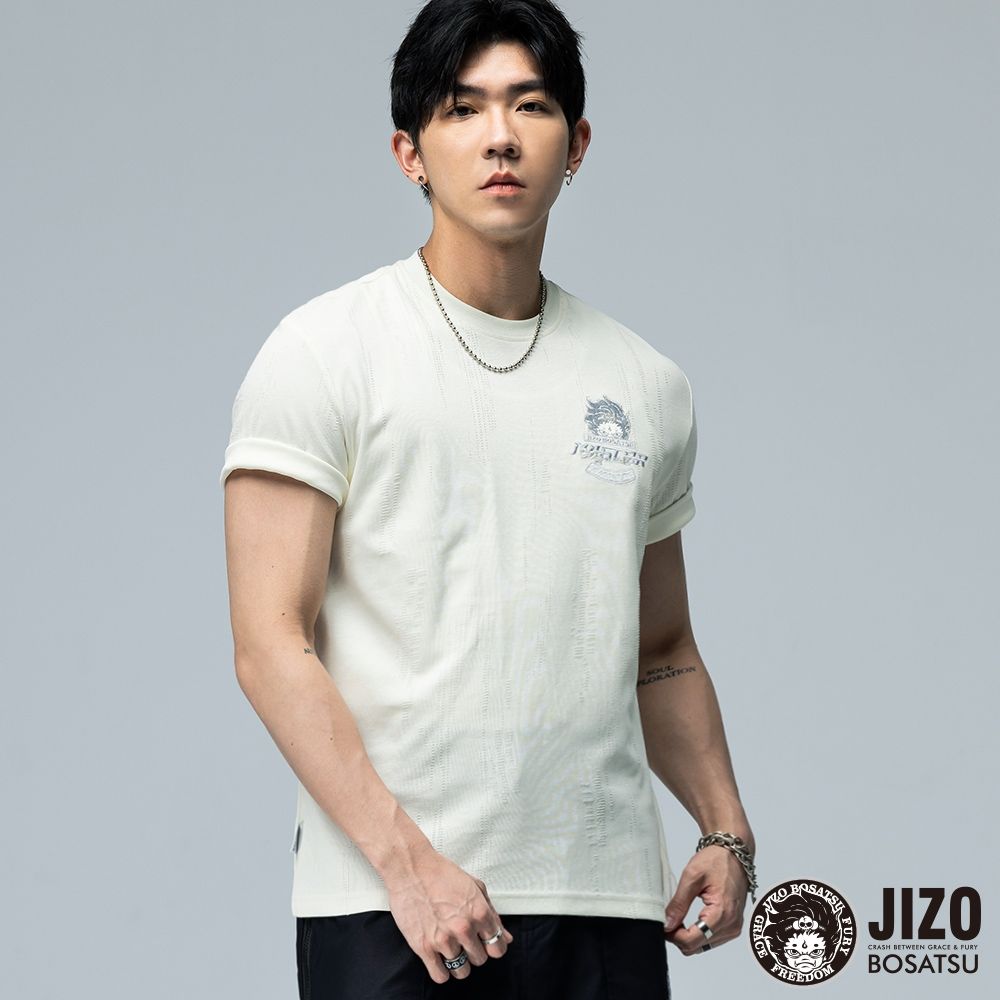 BLUE WAY  地藏小王–地造 粗結粒緹花LOGO短TEE(米白)
