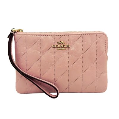 【COACH】經典LOGO菱格紋零錢手拿包(乾燥玫瑰)