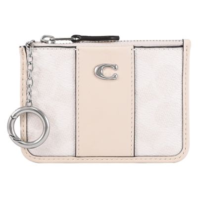 COACH C字LOGO印花皮革鑰匙拉鍊零錢包(米/白)