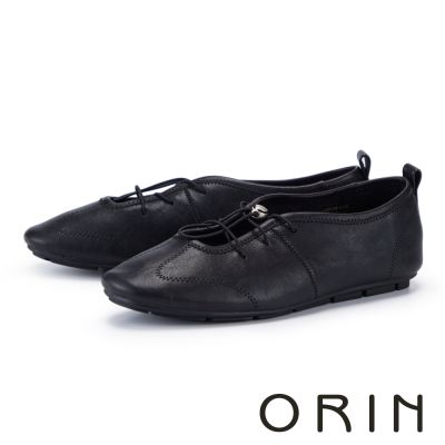 ORIN 柔軟羊皮文青綁帶平底鞋 黑色