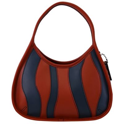 COACH Coachtopia 波浪造型皮革手提/彎月包(紅棕/藍)