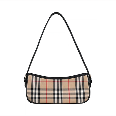 BURBERRY 都市格紋設計尼龍滾邊牛皮拉鍊手提肩背包(米x黑)