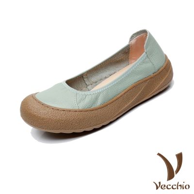 VECCHIO 真皮厚底鞋 休閒厚底鞋/真皮頭層牛皮小圓頭淺口厚底鞋 綠