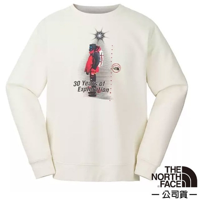 【The North Face】男 吸濕透氣棉質長袖圓領T恤.休閒套頭衫.運動上衣 8ATE-QLI 沙丘白
