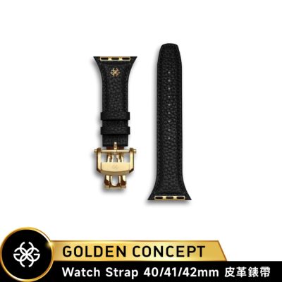 【Golden Concept】APPLE WATCH 41/40/42mm 全粒面皮義大利革錶帶/金框 WSA-FL-BK-G