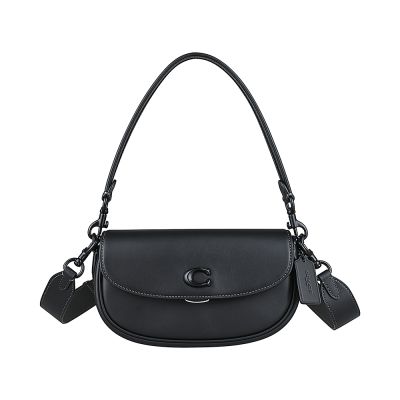 COACH EMMY 23 塗層C字LOGO牛皮肩背斜背馬鞍包(黑)