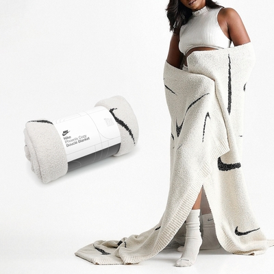 Nike 毛毯 Phoenix Cozy Bouclé 白 黑 針織毛毯 勾勾 絨毛 蓋毯 毯子 N101096511-8OS