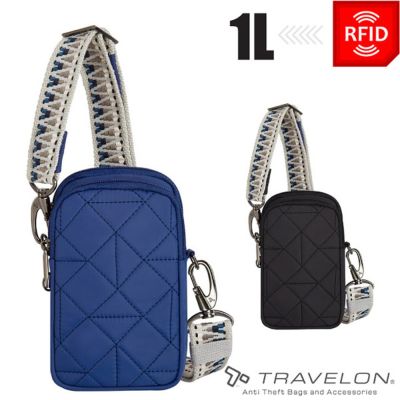 【Travelon】Boho防盜格紋斜背包(12X19X5cm).隨身單肩側背包.旅遊休閒包.手機袋/ TL-43621
