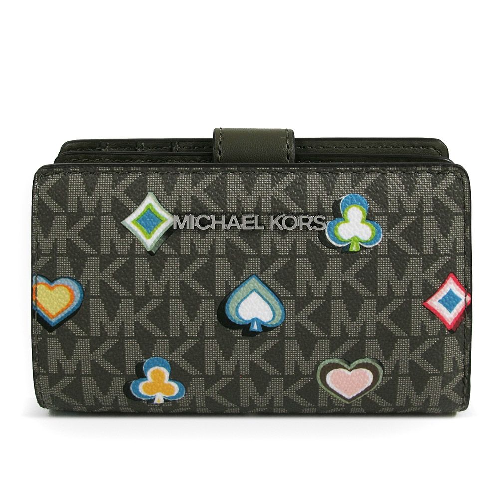 MICHAEL KORS Jet Set Travel 銀字Logo防刮印花對開式中夾(橄欖綠色)