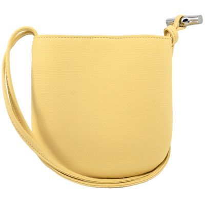 LONGCHAMP LE ROSEAU系列金屬竹節粒面牛皮雙肩帶斜背包(小/小雞黃)