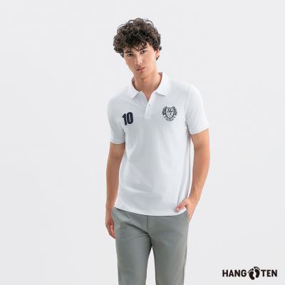 Hang Ten- 絲光棉繡花短袖POLO衫-男(白色)