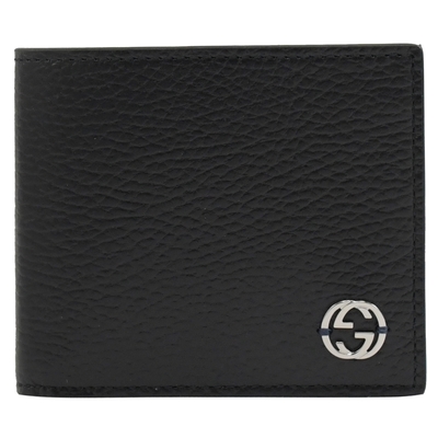 GUCCI 古馳 金屬雙GLOGO4卡對開短夾(黑/藍)