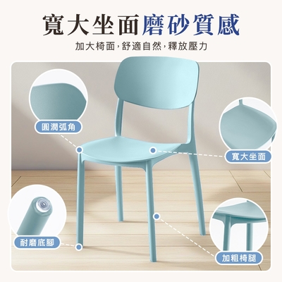 STYLE 格調 2入北歐簡約莫蘭迪色一體式可疊放靠背餐椅/咖啡廳椅/餐廳椅/洽談椅/休閒椅/化妝椅/閱讀椅(多色可選)