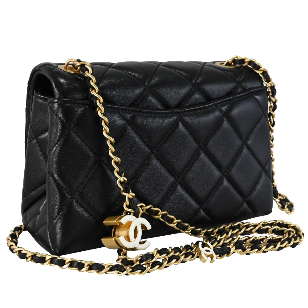 CHANEL 新款琺瑯CC LOGO調節扣小羊皮斜背金鍊包.黑| 斜背包/鍊帶包| Yahoo購物中心
