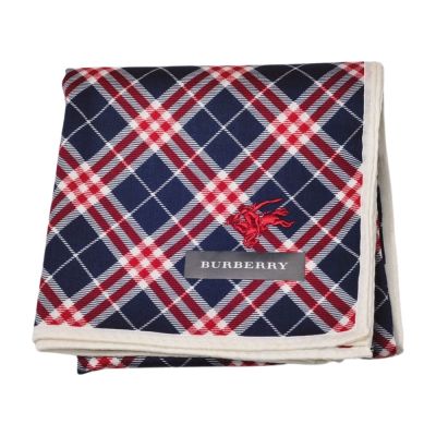 BURBERRY 深藍底經典斜格紋戰馬LOGO刺繡圖騰帕領巾(51CM)