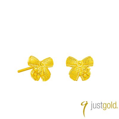 【Just Gold 鎮金店】格紋蝶語 黃金耳環