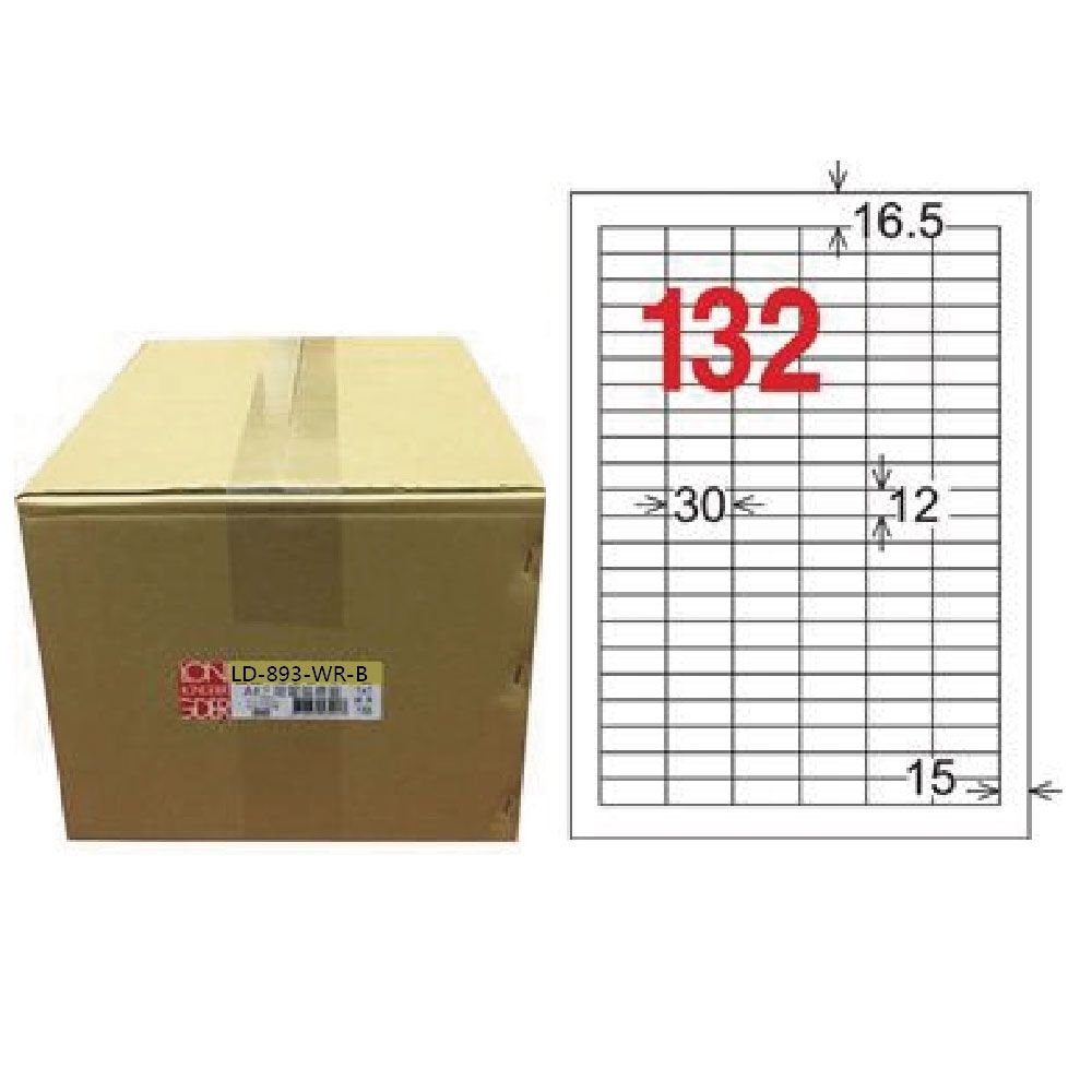 【龍德】LONGDER 三用電腦標籤 A4 132格 12*30mm可再貼 1000張/箱 LD-893-WR-B(適用雷射、噴墨、影印)