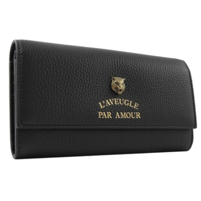 GUCCI アングリーキャット L'AVEUGLE PAR AMOUR 長財布 GUCCI 古馳L'aveugle par amour系列虎頭造型釦式長夾(黑) | 長夾