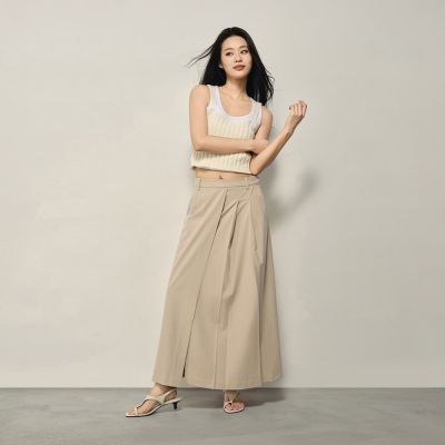 GIORDANO 韓國同款 女裝不對稱壓褶設計感長裙【雙色任選】
